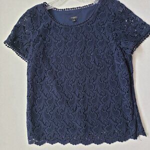 Lace top, navy, side zip, lined.  100% cotton lace and lining.